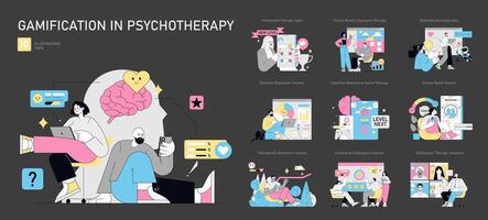 gamification dans psychothérapie. plat illustration vecteur