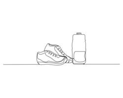 continu Célibataire ligne dessin de image de des chaussures et gobelets d'habitude utilisé pour Matin court. en bonne santé sport formation concept conception illustration vecteur