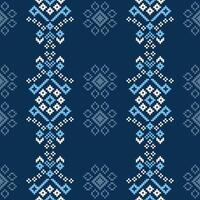 traditionnel ethnique motifs ikat géométrique en tissu modèle traverser point.ikat broderie ethnique Oriental pixel marine bleu Contexte. résumé,illustration. texture, décoration, papier peint. vecteur