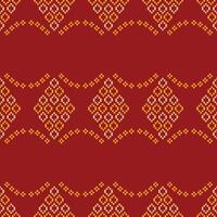 traditionnel ethnique motifs ikat géométrique en tissu modèle traverser point.ikat broderie ethnique Oriental pixel rouge Contexte. résumé,illustration. texture, Noël, décoration, papier peint. vecteur