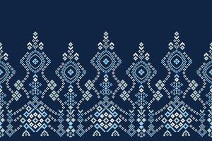 traditionnel ethnique motifs ikat géométrique en tissu modèle traverser point.ikat broderie ethnique Oriental pixel marine bleu Contexte. résumé,illustration. texture, décoration, papier peint. vecteur