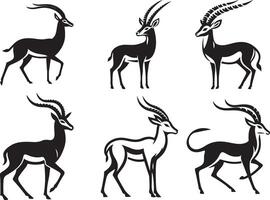 gazelle cerf silhouette ensemble illustration. vecteur