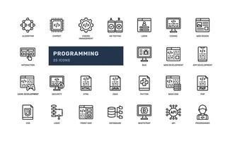 programmation développeur développement avec code détaillé ligne icône ensemble vecteur