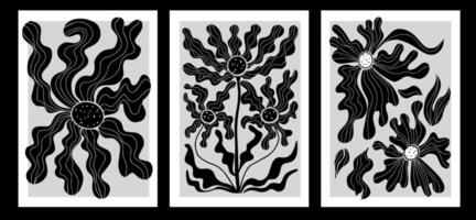 minimaliste affiches ensemble avec abstrait art botanique composition. linogravure plante et biologique éléments, herbes imprimer. illustration vecteur