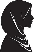 côté vue noir ligne art silhouette de musulman femme portrait vecteur