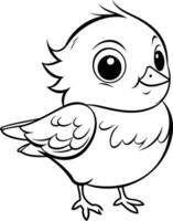 noir et blanc dessin animé illustration de mignonne peu oiseau animal personnage coloration livre vecteur