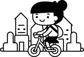 mignonne peu fille équitation une vélo dans le ville. vecteur