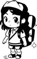 illustration de une mignonne fille randonnée avec une sac à dos vecteur