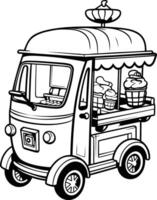 noir et blanc dessin animé illustration de la glace crème un camion ou nourriture un camion pour coloration livre vecteur