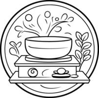 noir et blanc illustration de une bol de soupe sur une étagère. vecteur