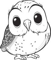 hibou. mignonne dessin animé personnage. noir et blanche. vecteur