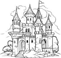 dessin animé château. noir et blanc illustration pour coloration livre. vecteur