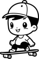 garçon planche à roulette dessin animé personnage illustration vecteur