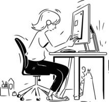 femme à le ordinateur. travail à Accueil dans dessin animé style vecteur