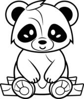 noir et blanc dessin animé illustration de mignonne Panda ours animal personnage vecteur