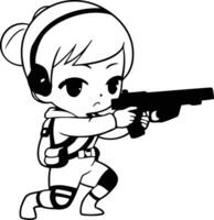 illustration de une mignonne peu astronaute fille avec une pistolet vecteur