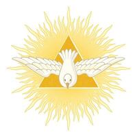 symbole de l'esprit saint colombe avec halo et rayons de lumière symboles des dons de l'esprit saint. vecteur