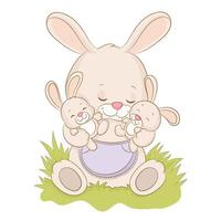 bébé lapin étreinte maman pour mère journée vecteur