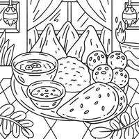 diwali nourriture sur thali assiette coloration page pour des gamins vecteur