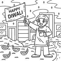 diwali enfant avec une content bannière coloration page vecteur