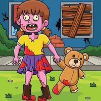 zombi enfant avec une peluche coloré dessin animé vecteur