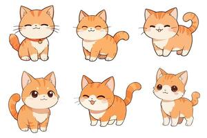 mignonne Orange chat, chibi style, divers modes vecteur