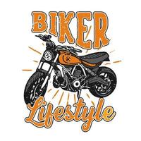 t-shirt design slogan typographie style de vie de motard avec illustration vintage de moto vecteur