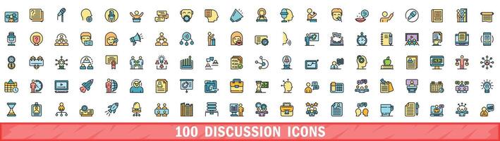 100 discussion Icônes ensemble, Couleur ligne style vecteur