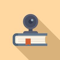 en ligne éducation concept avec livre et webcam icône vecteur