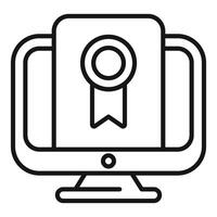 ligne art illustration de une ordinateur moniteur avec une certificat badge vecteur