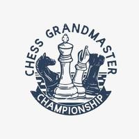 création de logo grand maître champion d'échecs avec illustration vintage d'échecs vecteur