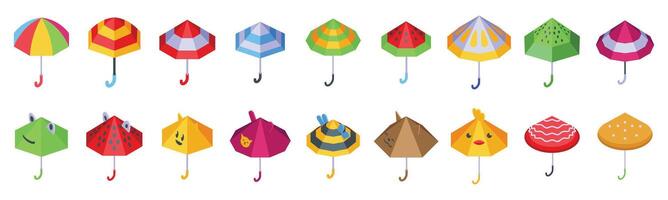 enfants parapluie . une collection de coloré parapluies avec divers dessins et motifs vecteur