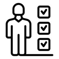 contour icône de une la personne avec une liste de contrôle, symbolisant tâche achèvement ou objectif réglage vecteur