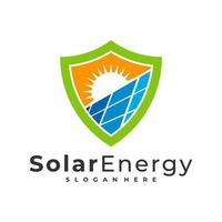 modèle vectoriel de logo solaire de bouclier, concepts créatifs de conception de logo d'énergie solaire