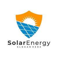 modèle vectoriel de logo solaire de bouclier, concepts créatifs de conception de logo d'énergie solaire