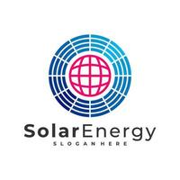 modèle vectoriel de logo solaire mondial, concepts créatifs de conception de logo d'énergie solaire