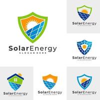 ensemble de modèle vectoriel de logo solaire de bouclier, concepts créatifs de conception de logo d'énergie solaire