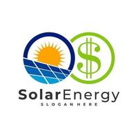 modèle vectoriel de logo solaire d'argent, concepts créatifs de conception de logo d'énergie de panneau solaire