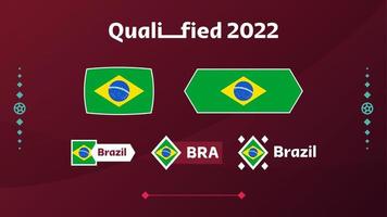 ensemble de drapeau du brésil et de texte sur fond de tournoi de football 2022. modèle de football illustration vectorielle pour bannière, carte, site Web. drapeau national brésil vecteur