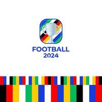 Logo vectoriel du championnat de football 2024. emblème du logo du football ou du football 2024 sur fond blanc non officiel avec des lignes colorées du drapeau du pays. logo de football sportif avec trophée de la coupe.
