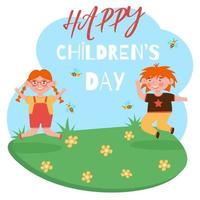 Happy childrens day concept télévision vector illustration avec jumping happy smiling kids