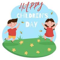 Happy childrens day concept télévision vector illustration avec jumping happy smiling kids