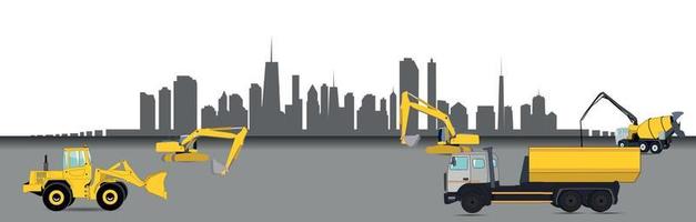 machines de construction dans la ville. illustration vectorielle. vecteur