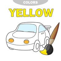 apprendre les couleurs - jaune. page de coloriage de voiture mignonne pour les enfants. vecteur