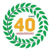 Logo modèle 40 anniversaire en illustration vectorielle de couronne de laurier vecteur