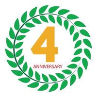 Logo modèle 4 anniversaire en illustration vectorielle de couronne de laurier vecteur
