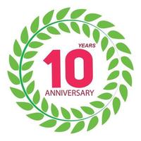 Logo modèle 10 anniversaire en couronne de laurier vector illustration