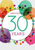 modèle 30 ans anniversaire félicitations, carte de voeux, illustration vectorielle d'invitation vecteur