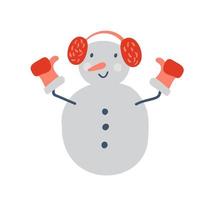joyeux bonhomme de neige en mitaines. illustration scandinave mignonne de noël vecteur bébé dessiné à la main pour t-shirt de pépinière, vêtements pour enfants, textile, invitation. conception simple d'enfant