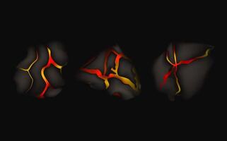 stylisé abstrait Contexte de volcan magma lueur texture dans craquer trous.détruits Terre surface et écoulement lave. vecteur